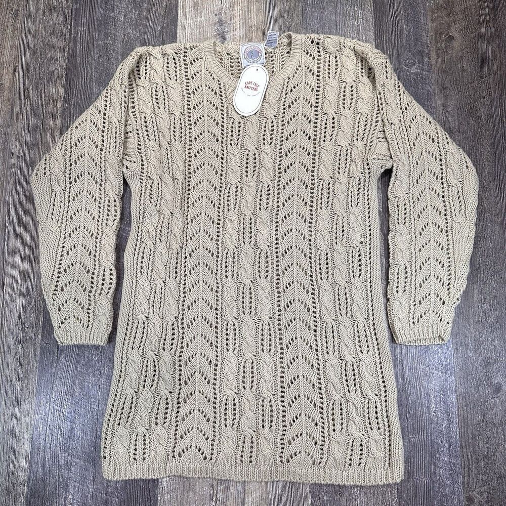 NWT Cape Isle Knitters Sweater Womens Size Medium Biege Cable‎ Knit Pullover VTG